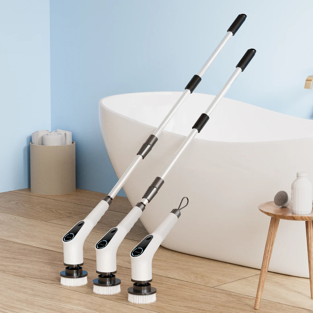 Célune 9-in-1 electric spin scrubber cleaning a pet mess on a hard floor